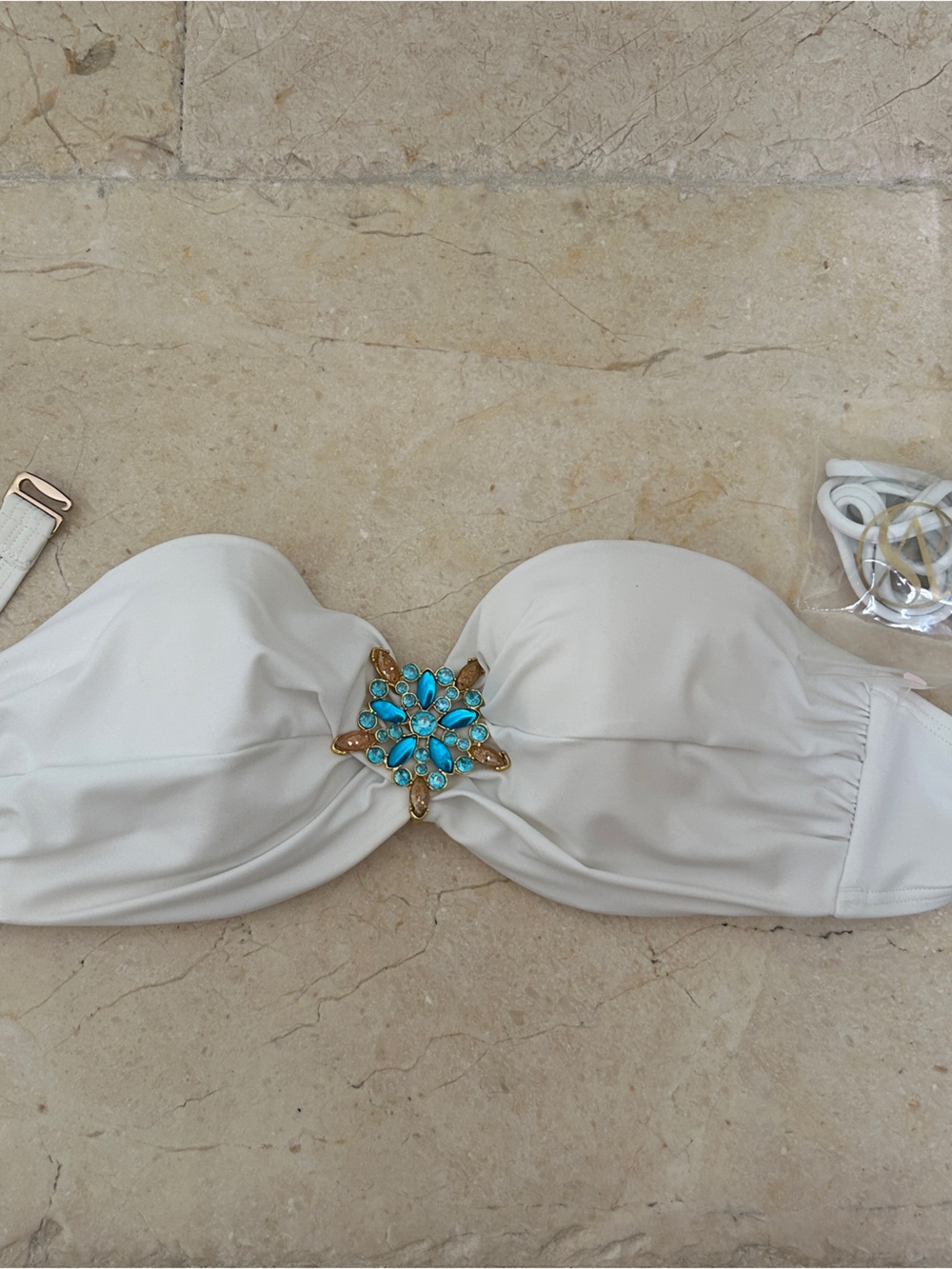VICTORIA'S SECRET White Bejeweled "The Knockout Bandeau" Top, Size 34C, NWT
